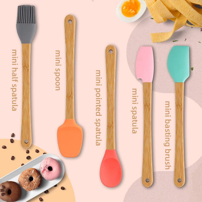 REYINL 5 Piece Silicone Spatula,Mini Rubber Spatula Wooden Handle,Heat Resistant Silicone Spatula Set,Kitchen Utensils Non-Stick For Baking,Cooking And Mixing - Image 2